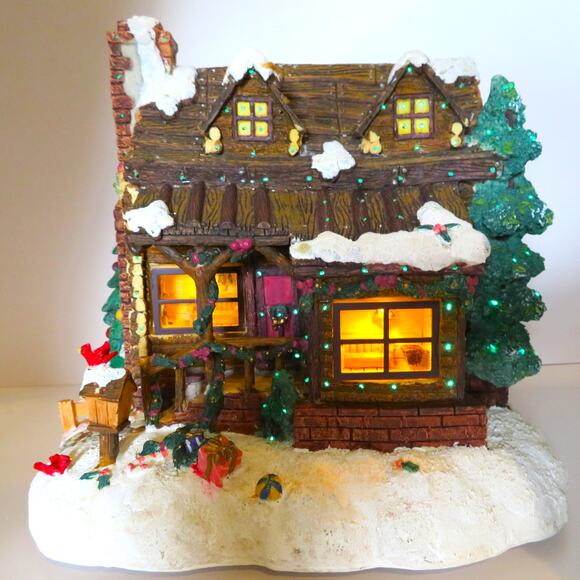 Christmas in the Woods Lighted Cabin House Rustic Log Holiday Village Décor - Picture 2 of 15
